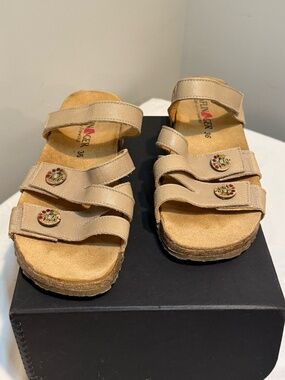 Haflinger Beige Triple-Strap Slip-On Sandals